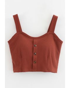 Buttoned Front Strappy Crop Tank Top in Rust red