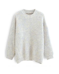 Fluffy Waffle-Knit Sweater in Ivory
