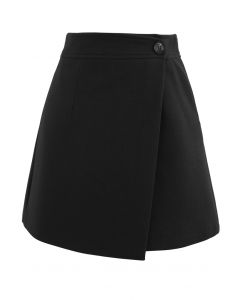 Flap Button Wool-Blend Mini Skirt in Black