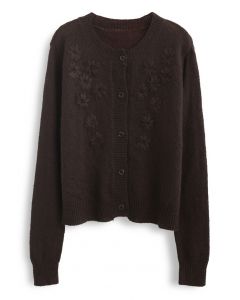 Delicate Stitch Flower Knit Cardigan in Brown