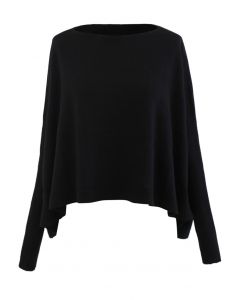 Soft Flare Hem Cape Sweater in Black