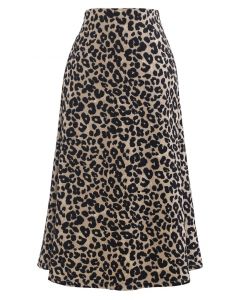 Wild Leopard Print A-Line Midi Skirt