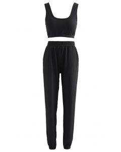 Soft Touch Cami Sports Bra and Joggers Set in Black