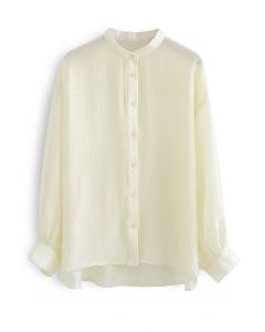 Collarless Lightweight Button Down Shirt in Cream