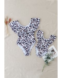 Leopard Print Tiered Ruffle Swimsuit for Mommy & Kids