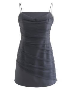 Mesh Ruched Front Cami Mini Dress in Grey