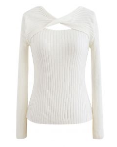 Twisted Cut Out Fitted Knit Top in Cream