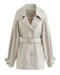Button Down Belted Coat in Ivory