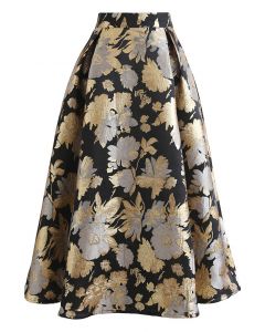 Golden Bouquets Jacquard A-Line Midi Skirt