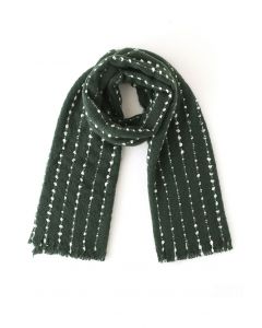 Dotted Fringed Fluffy Scarf in Green