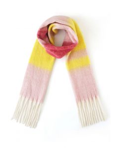 Color Blocked Tassel Oversized Scarf in Pink