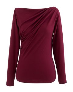 Ruched Front Long Sleeve Top in Burgundy