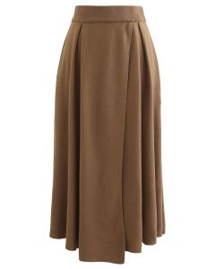 All-Match Flap A-Line Knit Skirt in Caramel
