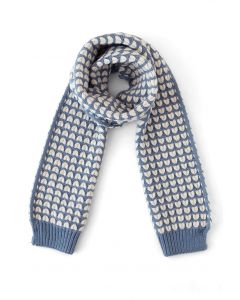 Heart Jacquard Knit Scarf in Blue