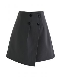 Buttoned Front Flap Mini Bud Skirt in Smoke
