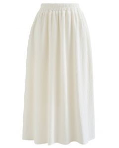 Cracking Embossed A-Line Midi Skirt in Cream