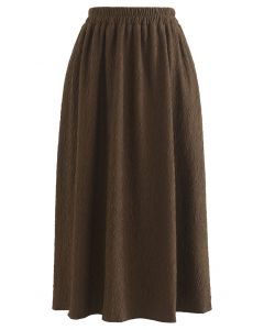 Cracking Embossed A-Line Midi Skirt in Brown