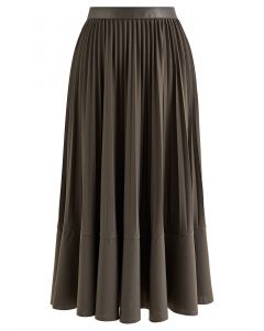 Seam Detailing Pleated Midi Skirt in Dark Khaki