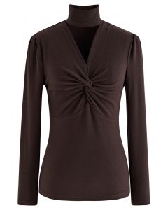 Choker Neck Twist Knot Soft Top in Brown