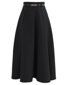Honeycomb Embossed A-Line Skirt in Black