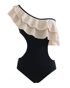 One-Shoulder Tiered Ruffle Open Back Swimsuit
