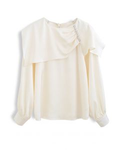 Cape Collar Pearly Satin Shirt in Cream