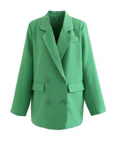Double-Breasted Flap Pockets Blazer in Green