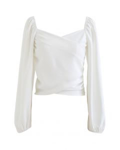 Sweetheart Neck Shirred Back Crop Top in White