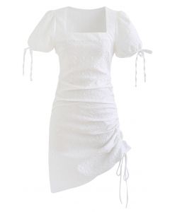 Side Ruched Embossed Bodycon Mini Dress in White