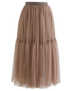 Can't Let Go Mesh Tulle Skirt in Brown