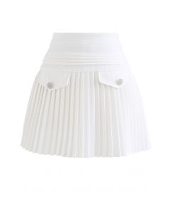 Dazzling Crystal Pleated Mini Skirt in White