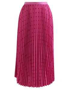 Dot Print Smooth Pleated Midi Skirt in Magenta