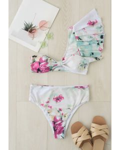 Floral and Frill One-Shoulder Bikini Set