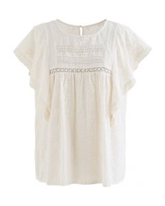 Retro Vibe Embroidered Flower Top in Cream