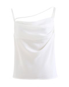 Ruched Front Triple Strings Satin Tank Top in White