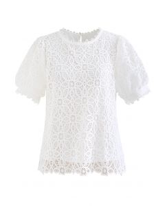 Hollow Out Floral Crochet Top in White