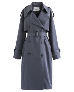 Double-Breasted Belted Trench Coat in Smoke