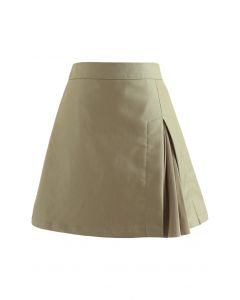 Spliced Pleated Mini Skirt in Khaki