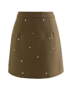 Heart Stud-Embellished Mini Bud Skirt in Brown