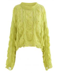 Ultra-Soft Hollow Out Cable Knit Sweater in Moss Green