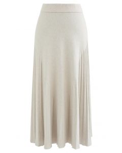 Pleated Texture Ultra-Soft Knit Midi Skirt in Sand