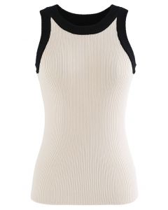 Two-Tone Knit Tank Top in Black