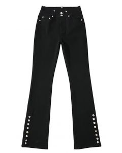 High Waist Button Trim Stretchy Jeans in Black