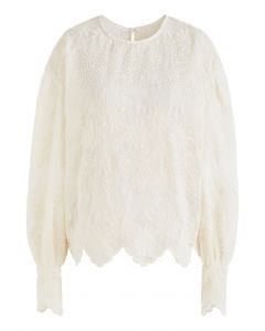 Daisy Full Embroidery Puff Sleeve Top