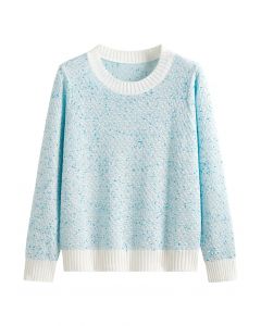 Mixed Knit Round Neck Sweater in Baby Blue