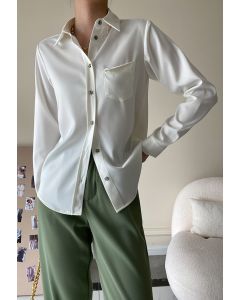 Front Pocket Satin Button Down Shirt in White