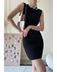 Solid Black Sleeveless Knit Mini Dress