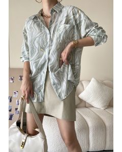 Marble Print Button Down Shirt in Pea Green