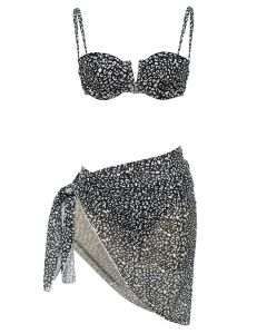Leopard Print Bikini Set with Sarong in Black