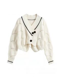 V-Neck Hollow Out Knit Cardigan